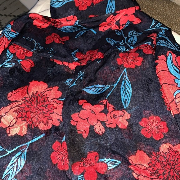 Gently Loved Crimped Chiffon Red Poppy Pattern Long Sleeve Blouse by Zara - Picture 6 of 6